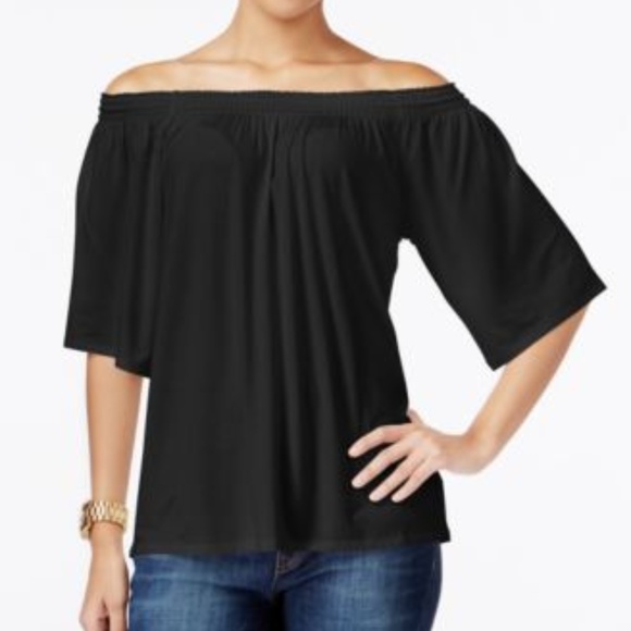 Michael Kors Smocked Off-The-Shoulder Top Natural - Picture 3 of 8